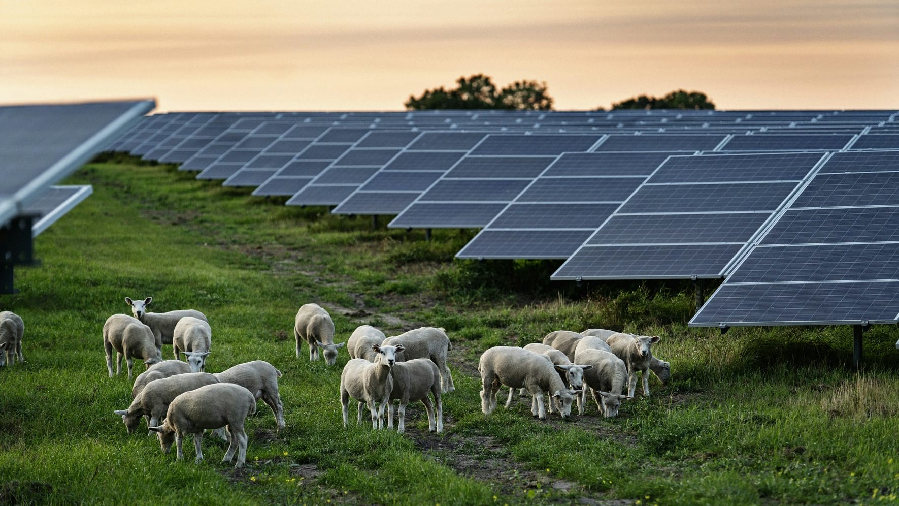 Flere og flere solceller på land giver grøn strøm i Danmark. 